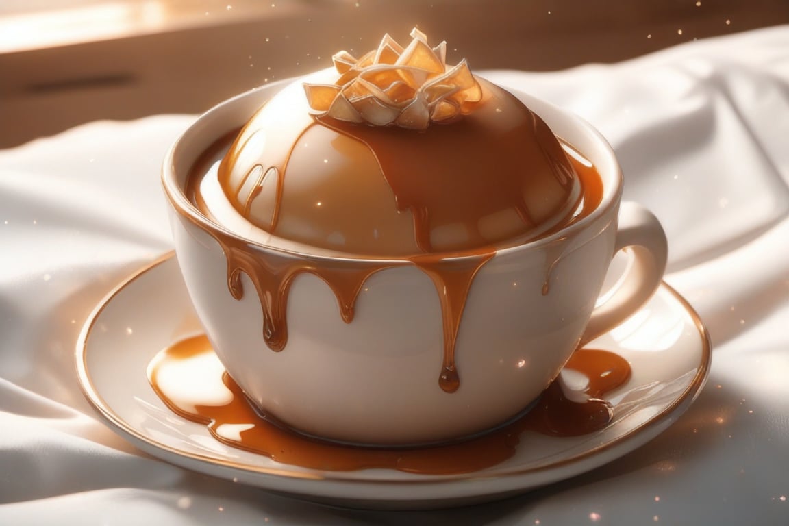 Cute little pudding, very comfortable to lie down and sleep in, cup shape, with melted caramel, semi-liquid flow down