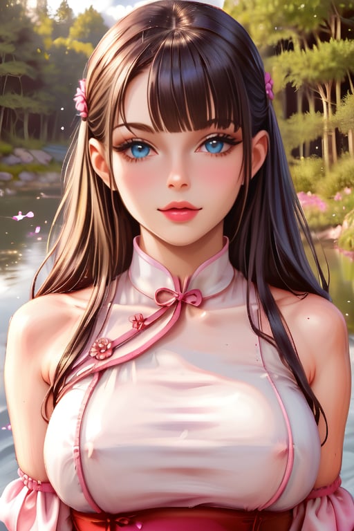 solo, brunette, 1girl, female focus, hanfu, night, forest, moon in the background

Wearing glossy Hanfu, water sleeves, looking up at the waist, long lens photo, soft colors, realistic, 16K, flowers, light cherry blossoms, beautiful light and shadow, photo realistic, line art, ink background.

(Long straight black hair, bangs), (clearly white shiny eyes), long eyebrows, soft makeup, gradient lips, (big breasts), long legs, indifference, delicate fingers, detailed background, ambient light, extreme details, movie shots , Realistic Illustration, (Soothing Tone: 1.3), (Ultra Detail: 1.2), Masterpiece, Normal Feet, Normal Body, Normal Limbs, (Dark Forest Theme), Full Body

Perfect Skin, (RAW Photo, Best Quality), (Real, Photo Real: 1.3), Best Quality, Masterpiece, Beauty & Aesthetics, 16K, (HDR: 1.4), High Contrast, (Vivid Colors: 1.4), ( Silent Colors, Dull Colors, Soothing Tones: 0), Cinematic Lighting, Ambient Lighting, Side Lighting, Fine Details and Textures, Cinematic Lenses, Warm Colors, Full Body (Bright and Intense: 1.2), (Masterpiece, Top Quality , Best Quality, Official Art, Beauty & Aesthetics: 1.2), HDR, High Contrast, Wide Angle Lens (Highly Detailed Skin: 1.2), Full Body, Beautiful Legs and Hot Body, Hourglass Body Shape, Hands