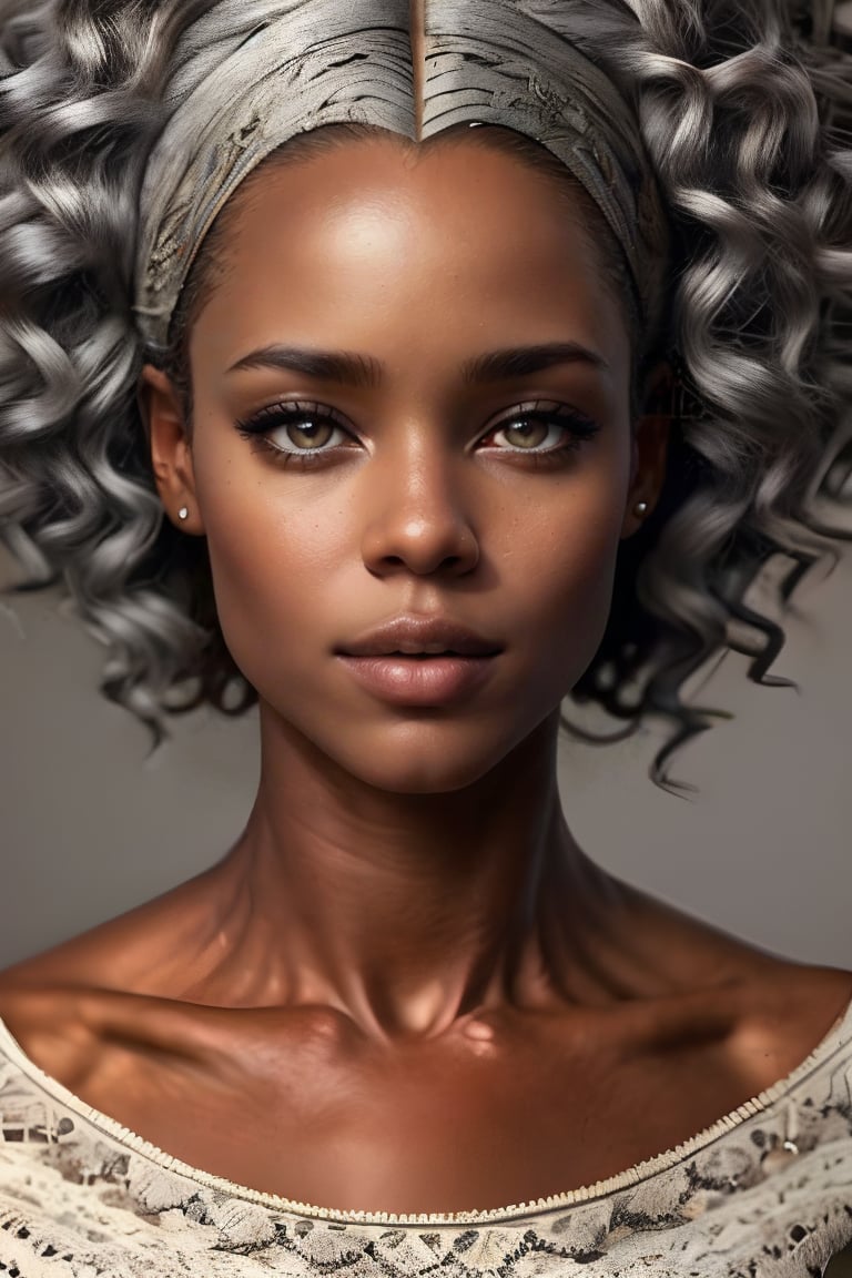 1girl, solo, upper body, grey hair, lips, traditional media, realistic