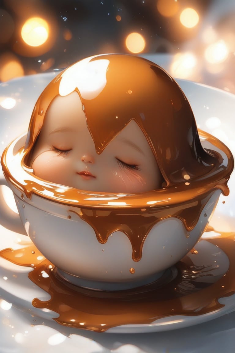 Cute little pudding, very comfortable to lie down and sleep in, cup shape, with melted caramel, semi-liquid flow down