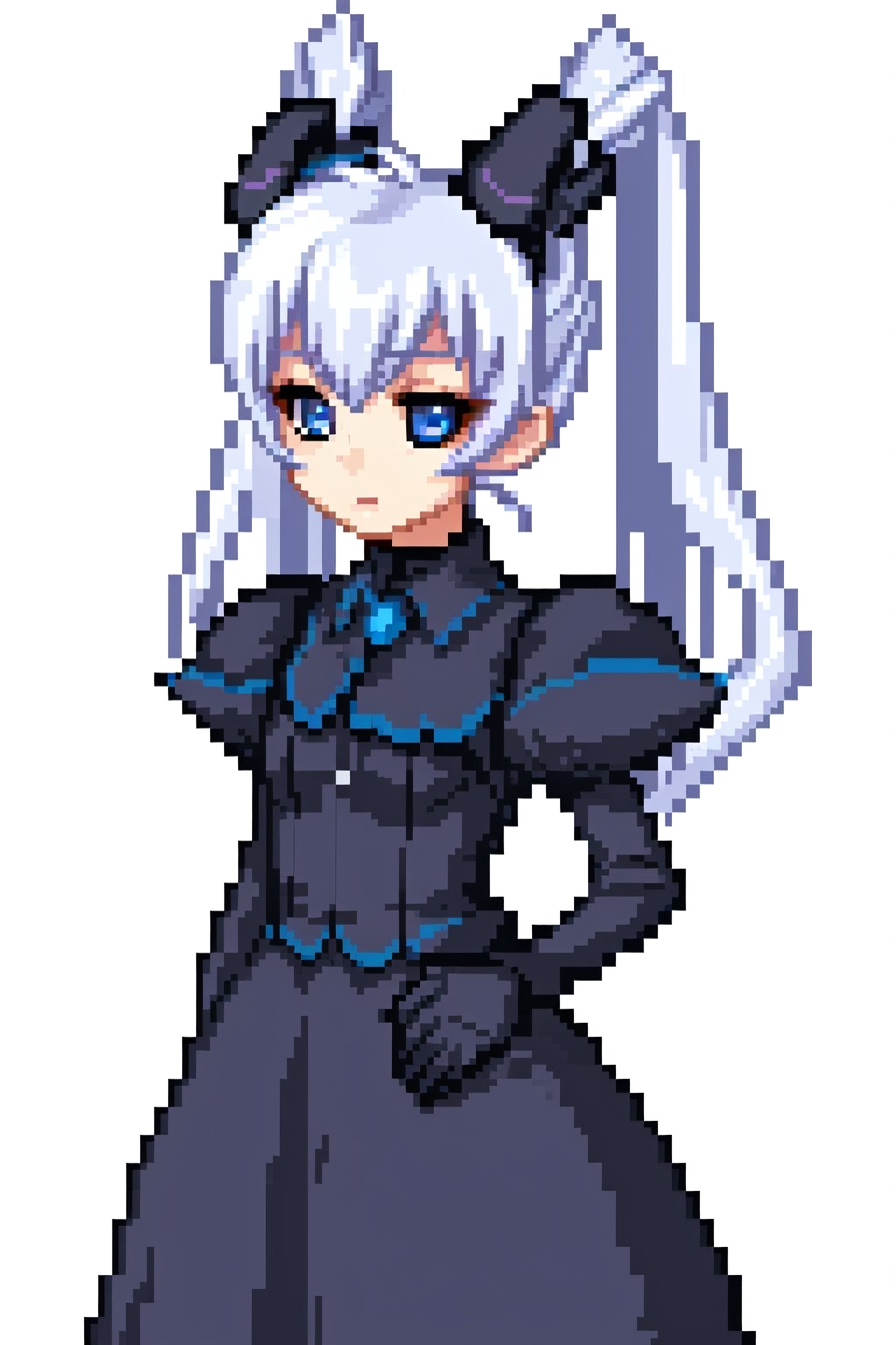 high-definition,masterpiece,best quality,1girl,solo,looking at viewer,1,solo, Yashiro Kasumi, fake animal ears,Highly detailed, High Quality, Masterpiece, beautiful, white hair, twintails, blue eyes,Pixel art