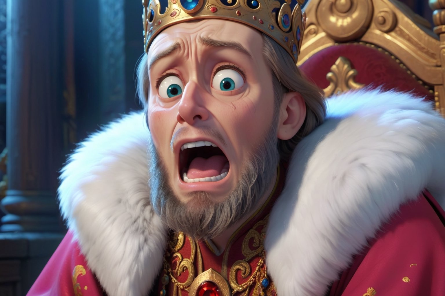 Russian Tsar Ivan the Terrible, known for his tyrannical rule and erratic behavior, finds himself in the midst of a nervous breakdown. Describe the scene vividly, capturing the intensity of his emotions and the chaos surrounding him. 4k . cinematic, disney pixar movies, high_resolution, disney, 8k