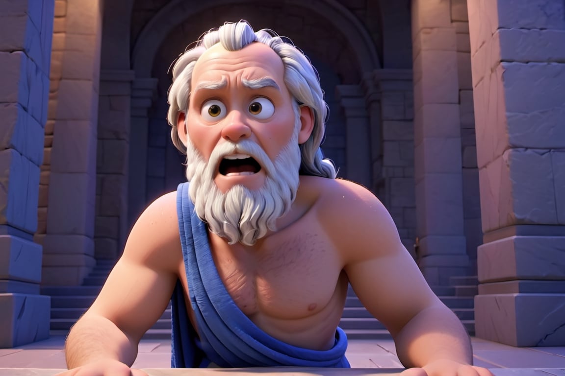 create a pixar style of  A person approaches the philosopher Socrates and asks about the secret of success, 3d animation, disney style. , 8k disney pixar movie.