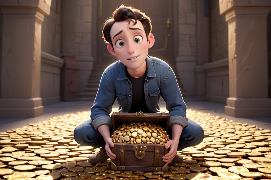 a men found golden treasure.  disney, pixar movies, high_resolution, disney, 8k,