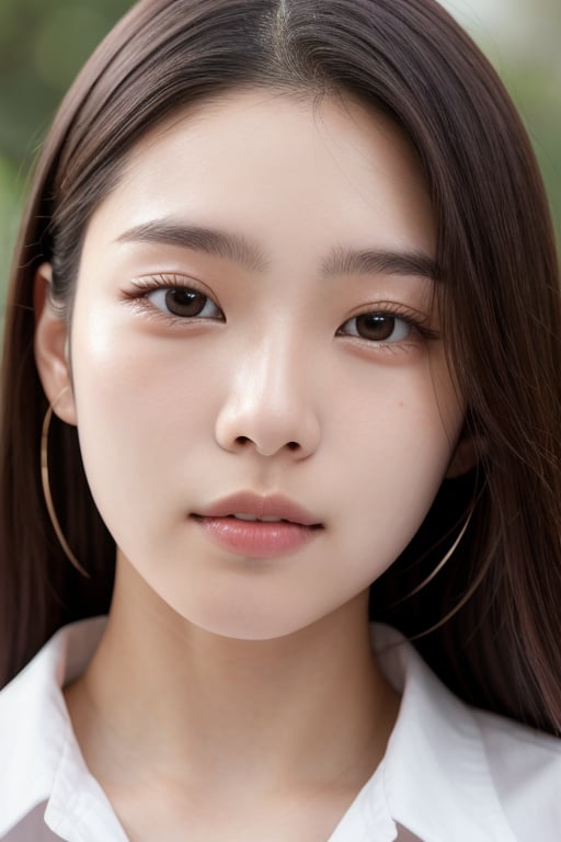 a close up of a woman with long hair wearing a white shirt, 1 8 yo, 18 years old, 19-year-old girl, xintong chen, korean girl, xision wu, heonhwa choe, 2 2 years old, 21 years old, ulzzang, wenfei ye, young cute wan asian face, lips,downblouse