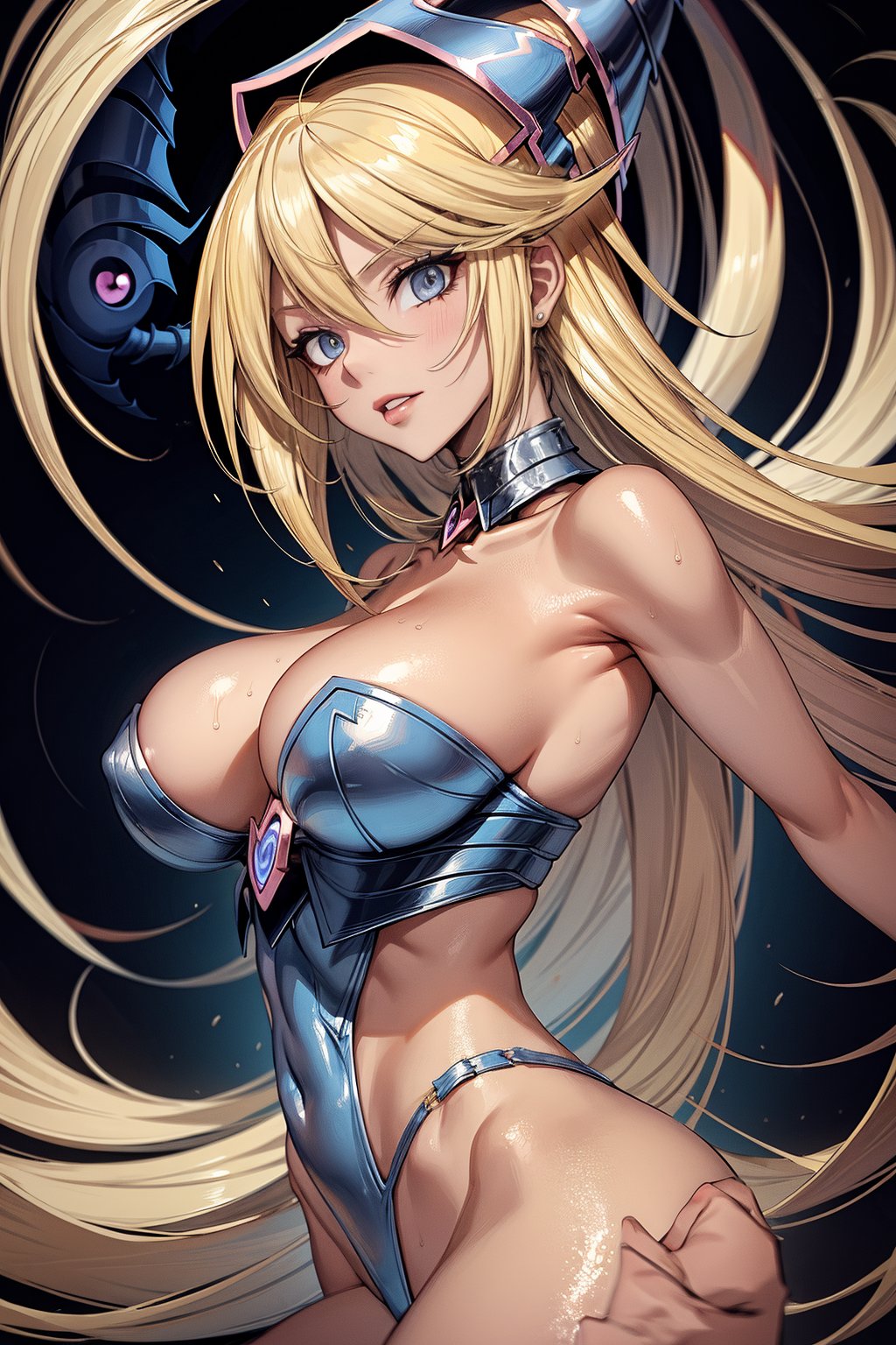 dark magician girl, sexy girl, blonde hair, blue eyes