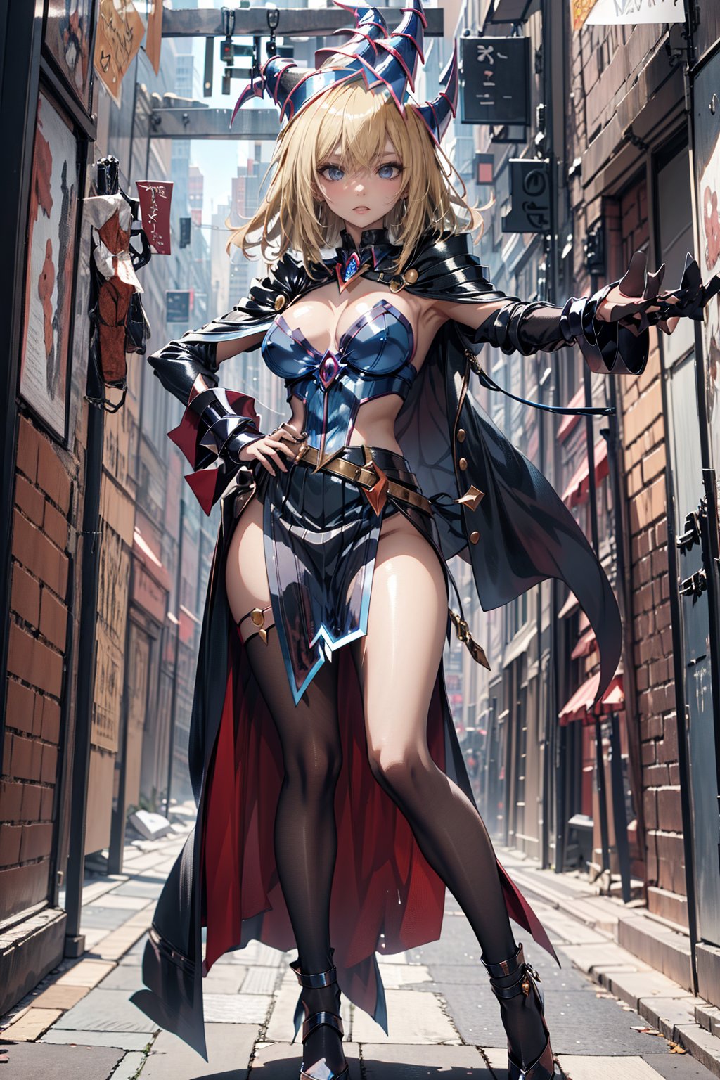 dark magician girl, blonde hair, blue eyes, perfect face