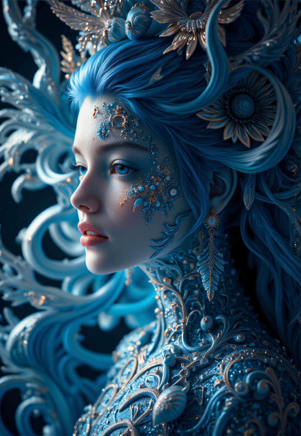 masterpiece, high detail, stunning oriental water spirit woman, made of ripples of water, abstract, fractal art. highest definition, HD32K, wallpaper, hyperdetailed, concept art, extreme closeup, side profile,Midjourney_Whisper