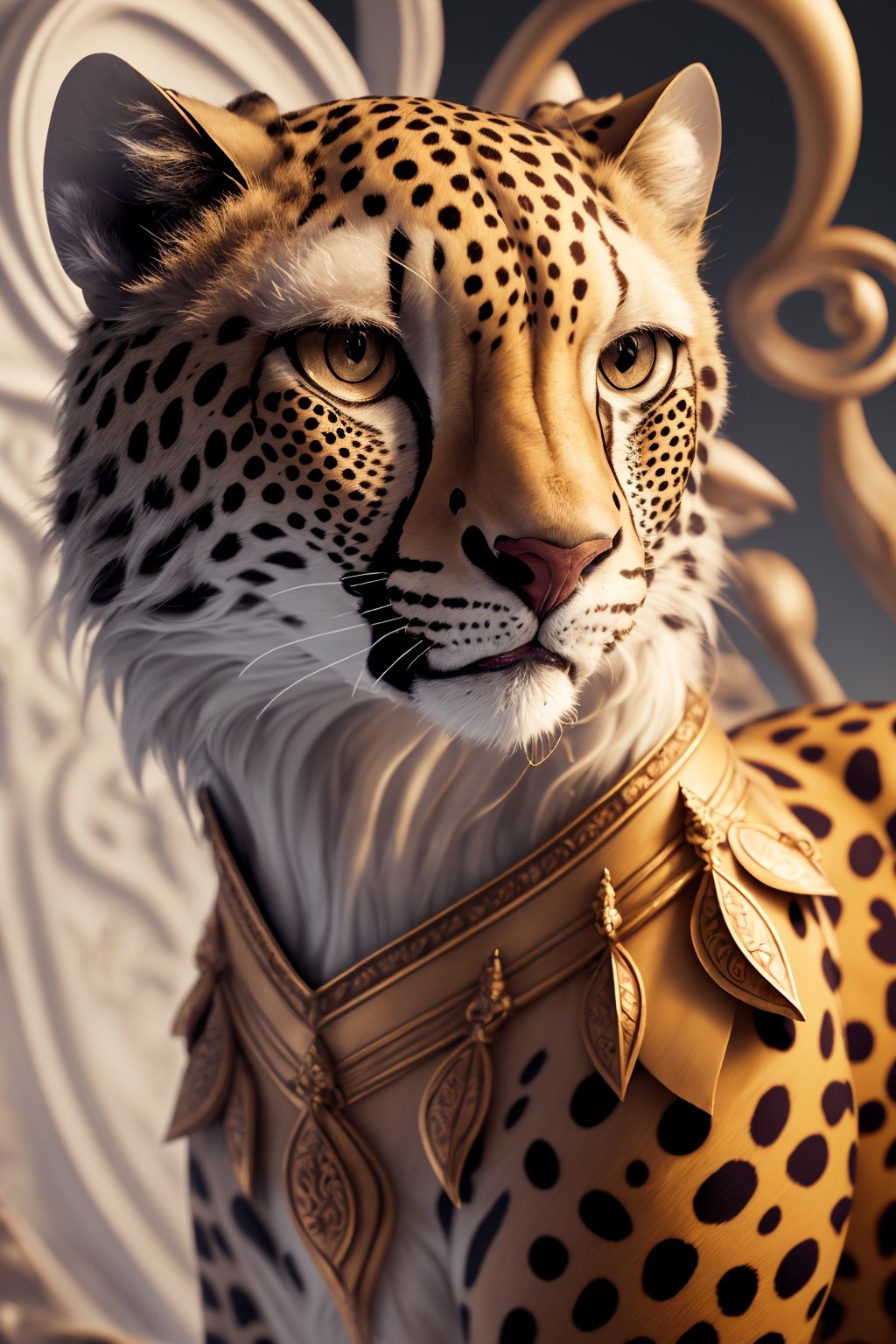 **fantasy Cheetah detail, award winnig photography, intricate details, 8k, colors cian and white 