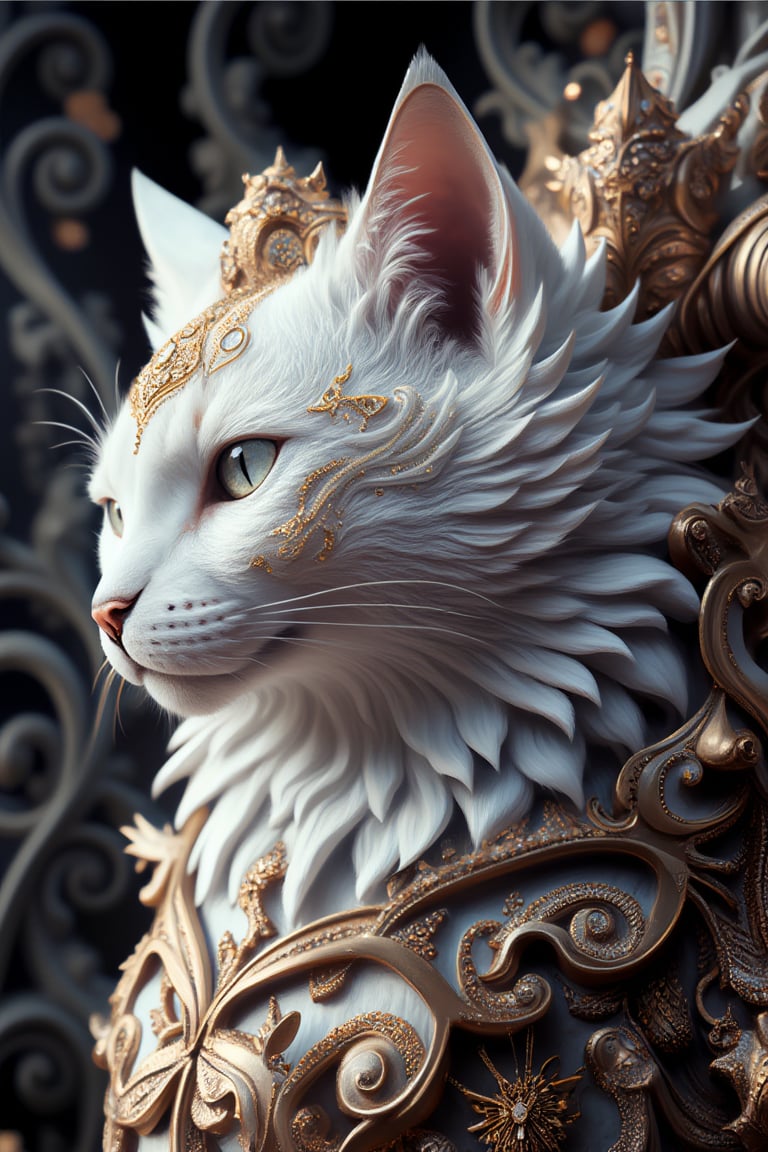 fantasy cat detail, award winnig photography, intricate details, 8k, (colors cian and white), Sampler,Intricate,xrottx-intrincate-style,Intricate