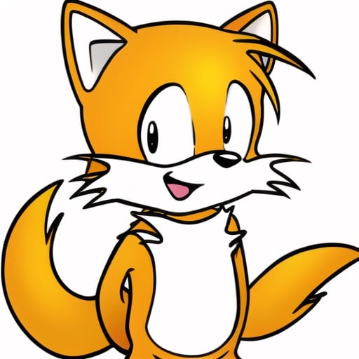 Miles Prower, Classic Tails, cute, happy, blushing, hands behind back, closed mouth, looking at viewer, simple background, full_body, 