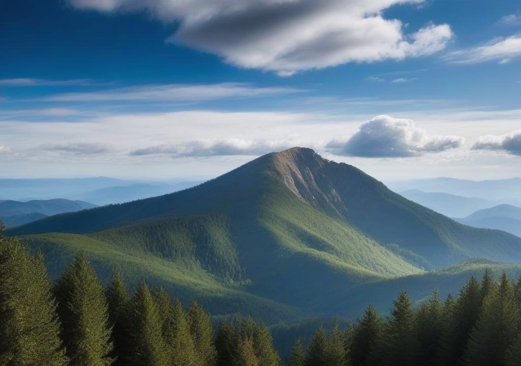 Blue sky, mountain, forest, cloudy