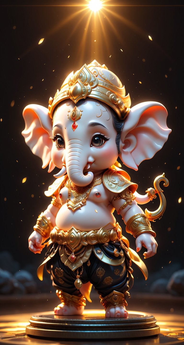 (a ganesha of cute), small and cute, (eye color switch), (bright and clear eyes), anime style, depth of field, lighting cinematic lighting, divine rays, ray tracing, reflected light, glow light, side view, close up, masterpiece, best quality, high resolution, super detailed, high resolution surgery precise resolution, UHD, skin texture,full_body,chibi,best quality, 32k uhd, Epic CG masterpiece, hdr, dtm, full ha, 8K, extremely detailed graphics, stunning colors, 3D rendering, surreal, cinematic lighting effects, 00, surreal, Ultra wide angle, highest quality, extremely delicate, stunning lights and shadows,HD,
sitdown, black body, angry eye