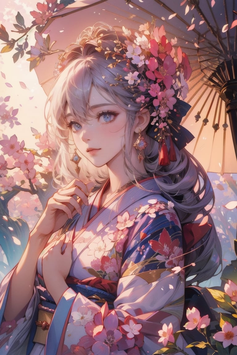 A girl, wearing kimono, trees, sakura, flowers, day, (Cinematic lighting, ethereal light, intricate details, extremely detailed, incredible details, full colored), complex details, hyper maximalist, gorgeous light and shadow, detailed decoration, detailed lines. masterpiece, best quality, HDR, UHD, unreal engine. looking at the camera, fair skin, beautiful face,Simple Sakura,photo of perfecteyes eyes,More Detail