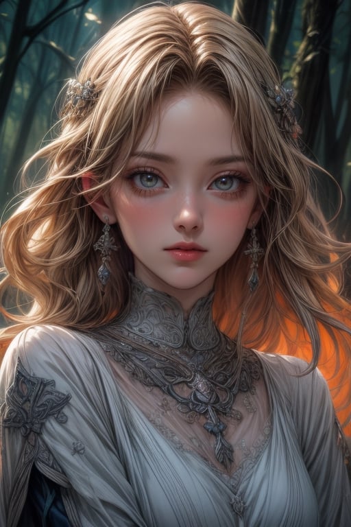 (Dreamlike celtic girl in the foreground:1.2), (ancient forest canopy:1.2), (masterpiece, top quality, best quality, official art, beautiful and aesthetic:1.2), (1girl:1.4), (wearing white goddess dress trimmed with celtic symbols:1.2), ornate, intricate, goddess, charming, blonde hair, portrait, extreme detailed, highest detailed, aristocracy, (RAW photo, best quality), (realistic, photo-Realistic:1.1), 16K, (HDR:1.2), high contrast, (vibrant color:1.3), (muted colors, dim colors, soothing tones:0), cinematic lighting, ambient lighting, sidelighting, Exquisite details and textures, cinematic shot, warm tone, (Bright and intense:1.1), wide shot, by xm887, ultra realistic illustration, siena natural ratio, head to thigh portrait, bubbling creek, magical, surreal, vibrant colors, fantasy painting,celtic knots, 