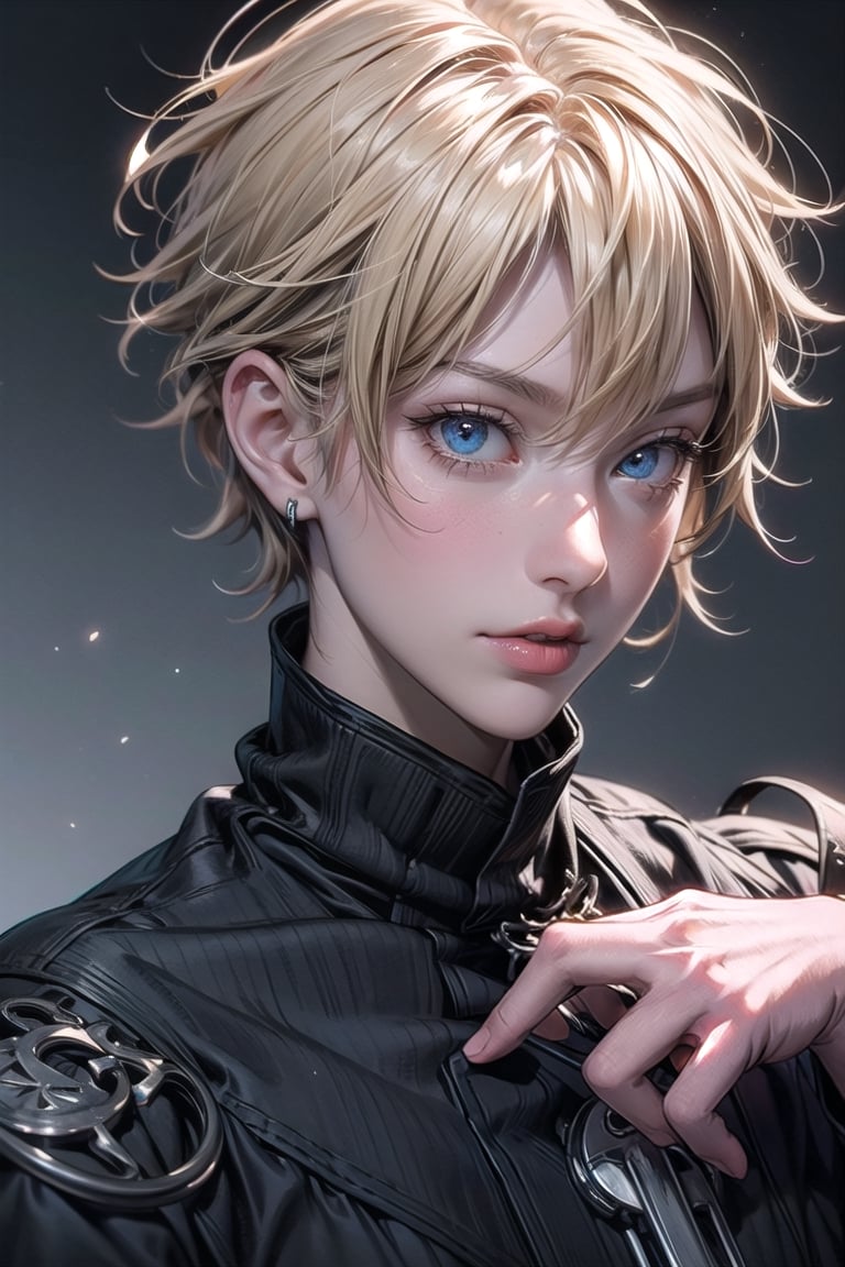1 man, extreme detailed, realistic, solo, official art, extremely detailed, extreme realistic, beautifully detailed eyes, detailed fine nose, detailed fingers. High quality, beautiful high detailed blonde short hair. ,wrench_genshin_style,midjourney,FFIXBG,nodf_lora