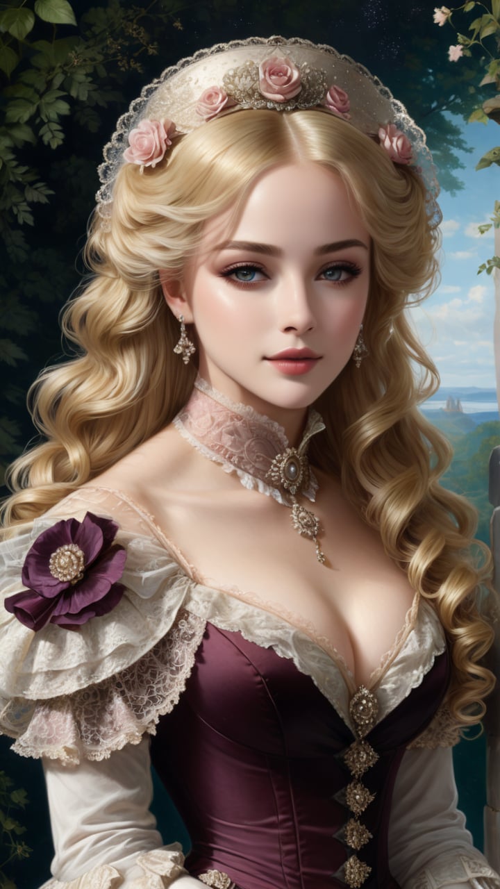 A girl in the Victorian era, outdoor, (masterpiece, top quality, best quality, official art, beautiful and aesthetic:1.2), (1girl:1.4), blonde hair, portrait, extreme detailed, highest detailed,glitter