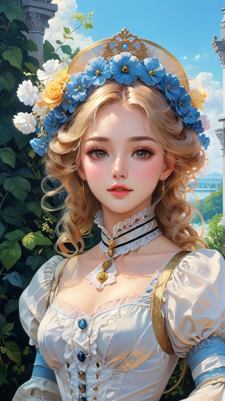 A girl in the Victorian era, outdoor, (masterpiece, top quality, best quality, official art, beautiful and aesthetic:1.2), (1girl:1.4), blonde hair, portrait, extreme detailed, highest detailed, colorful,hubggirl