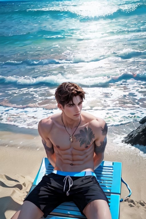 hansome men Shirtless, beach background, 