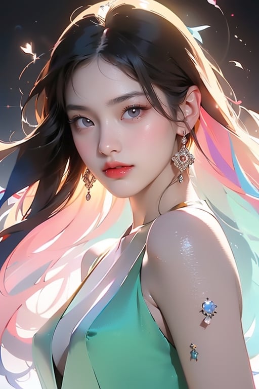 8k, RAW photo, realistic, photo-realistic, hyper-realistic, highest quality, best quality, masterpiece, highly detailed, absurdres, masterpiece, best quality, (extremely detailed CG unity 8k wallpaper, masterpiece, best quality, ultra-detailed, best shadow), (detailed background), (beautifully detailed face, beautiful detailed eyes), ultra large breasts, High contrast, (best illumination), 1girl, Australian, multicolored hair, beautiful, ((colorful paint splashes on transparent background, Dulux)), ((caustic)), dynamic angle, beautifully detailed glow, full body, cowboy shot,、,klee (genshin impact)