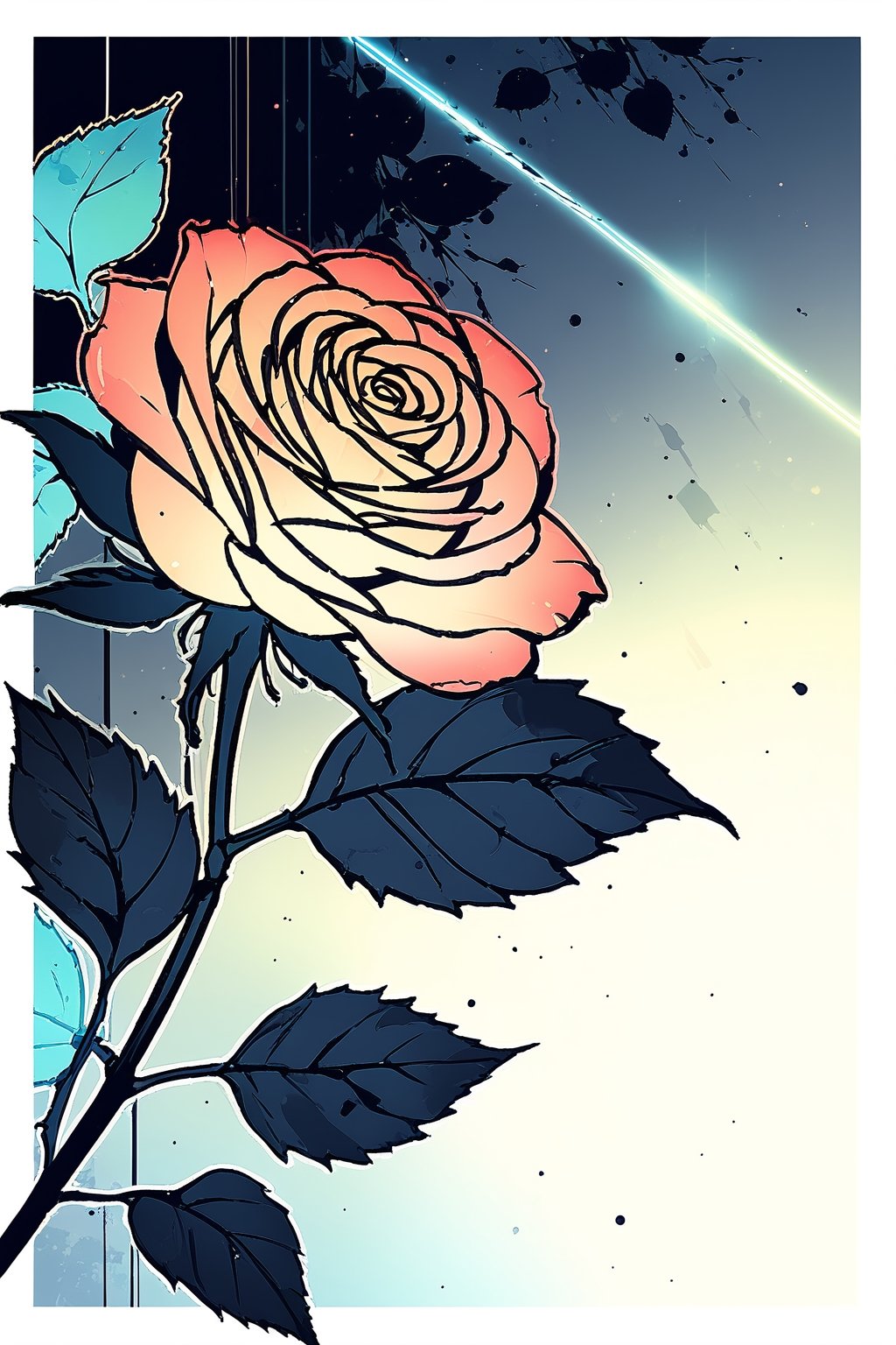 //quality, (masterpiece:1.331), (detailed), ((,best quality,)),//,glowing rose,background,glow_in_the_dark,artint,trendy,grunge style,vector art,