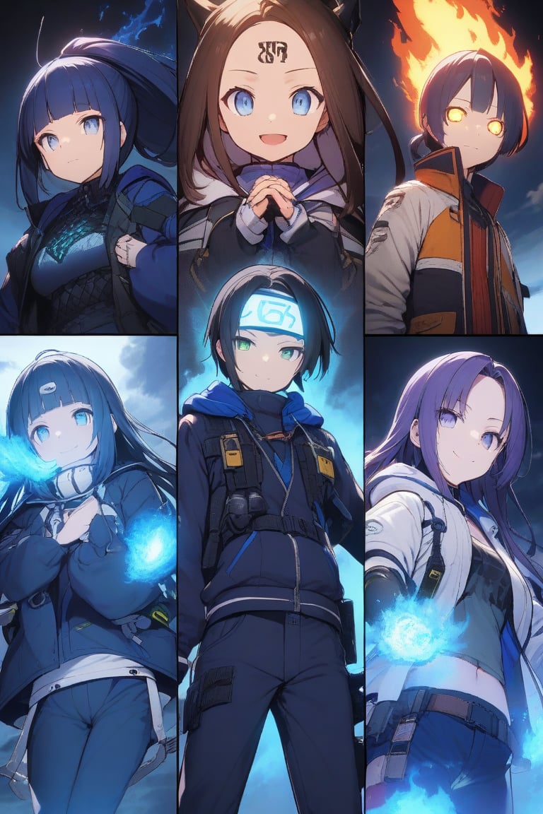 score_9,score_8_up, score_7_up, score_6_up, score_5_up,score_4_up,source_anime,Hinata Hyuga,smile,closed mouth,long hair,blunt bangs,dark blue hair,light eyes,forehead protector,konohagakure symbol,purple and white hooded jacket,fishnets,blue pants,holster,bandage on thigh,open sandals,dark blue sky,Big clouds,debris,debris in the air,glowing,glowing eyes,aura,blue energy,aura,juho shoshiken jutsu,blue energy in hands,blue fire,blue fire in hands ,flaming eyes:0.8,RageModeV4XL,flaming eyes,eye trail