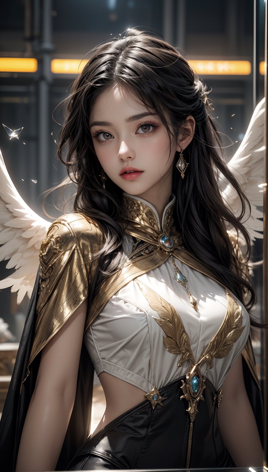 angel, beautiful woman, anime, character art, comic style, perfect anatomy, centered, approaching perfection, dynamic, highly detailed, concept art, smooth, sharp focus, illustration, acrylic painting,  cinematic, 4k, epic, artstation, 4 k resolution, gold, Broken Glass effect, no background, stunning, something that even doesn't exist, mythical being, energy, molecular, textures, iridescent and luminescent scales, breathtaking beauty, pure perfection, divine presence, unforgettable, impressive, breathtaking beauty, Volumetric light, auras, rays, vivid colors reflects