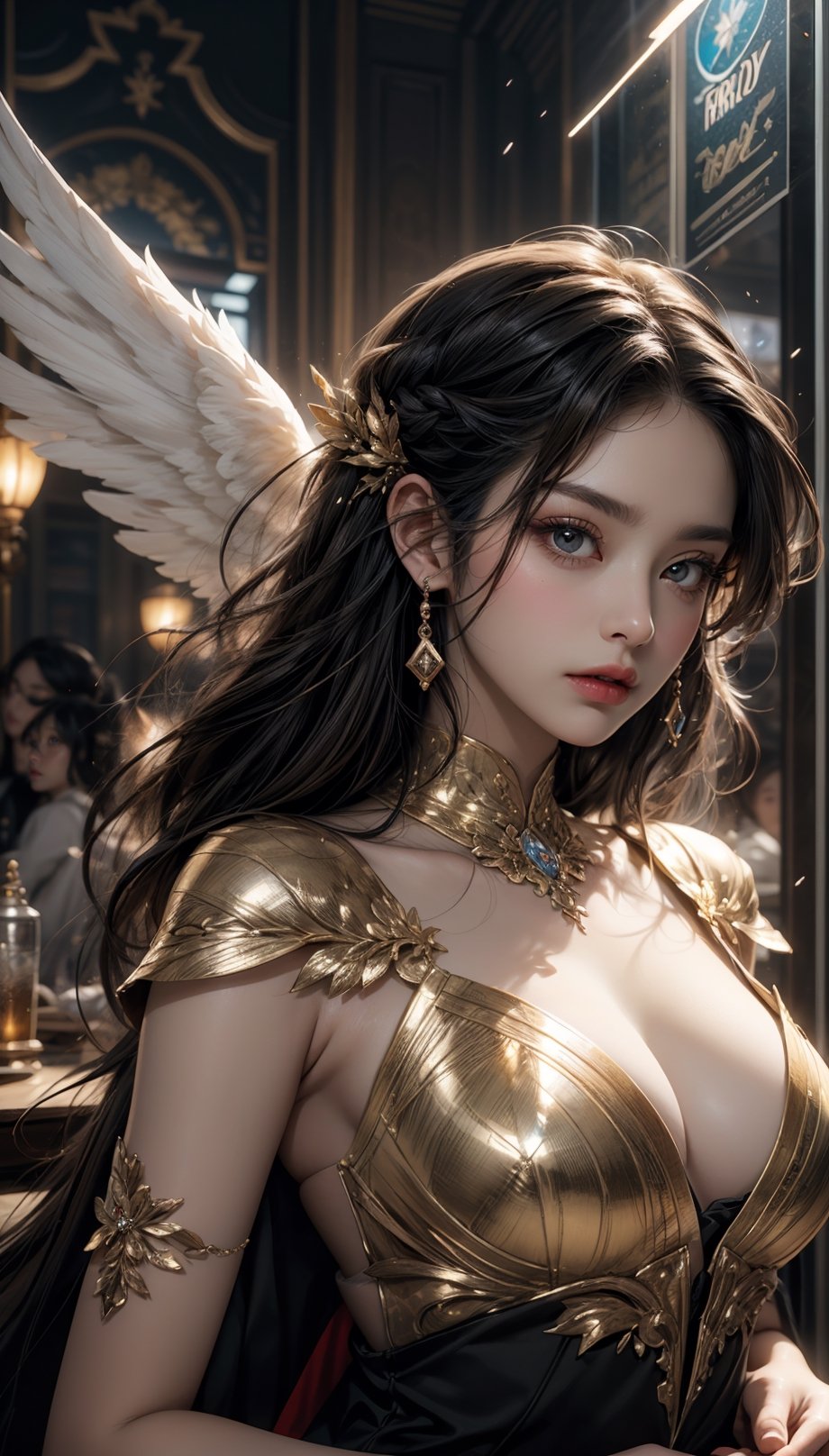 angel, beautiful woman, anime, character art, comic style, perfect anatomy, centered, approaching perfection, dynamic, highly detailed, concept art, smooth, sharp focus, illustration, acrylic painting,  cinematic, 4k, epic, artstation, 4 k resolution, gold, Broken Glass effect, no background, stunning, something that even doesn't exist, mythical being, energy, molecular, textures, iridescent and luminescent scales, breathtaking beauty, pure perfection, divine presence, unforgettable, impressive, breathtaking beauty, Volumetric light, auras, rays, vivid colors reflects