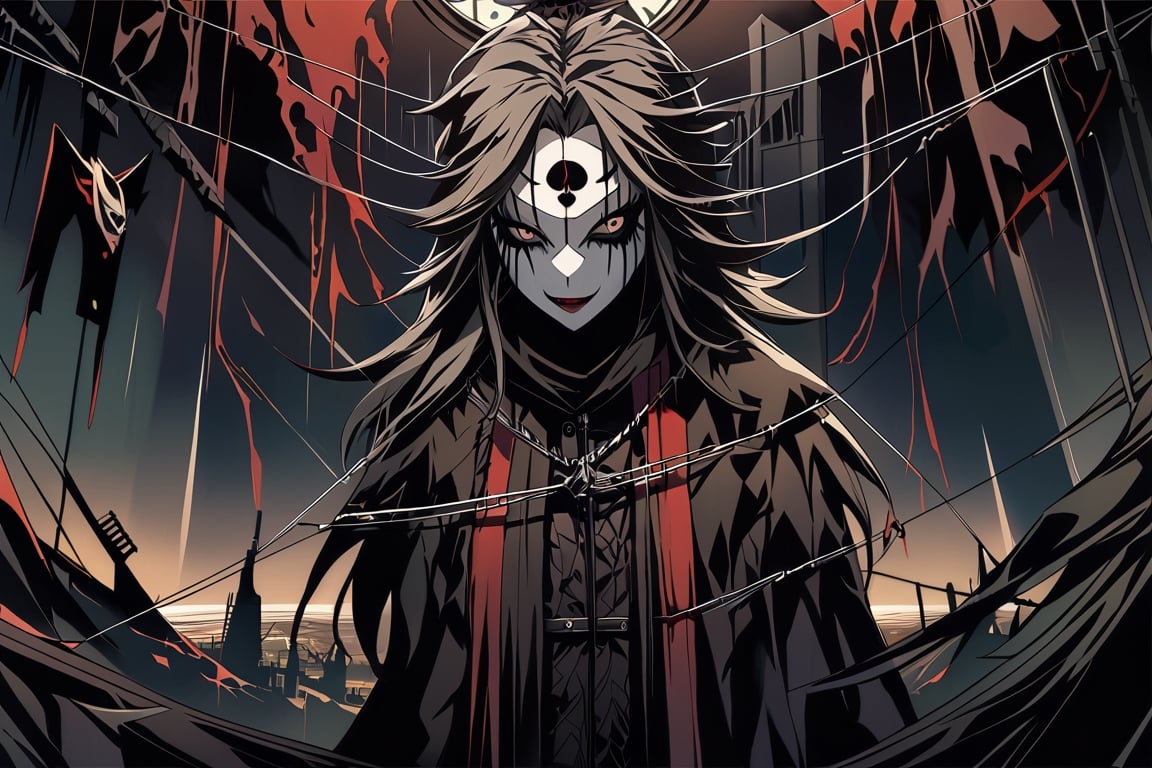  highly detailed horror anime art style, abstract art


Nightmarish Puppet Master: A sinister figure with strings attached to twisted marionettes, each puppet bearing the face of someone's worst fear.




