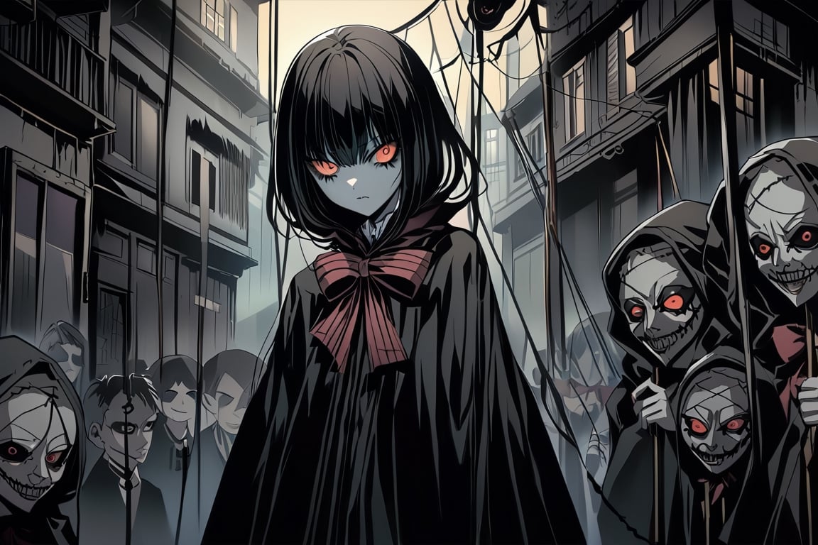  highly detailed horror anime art style,


Nightmarish Puppet Master: A sinister figure with strings attached to twisted marionettes, each puppet bearing the face of someone's worst fear.




