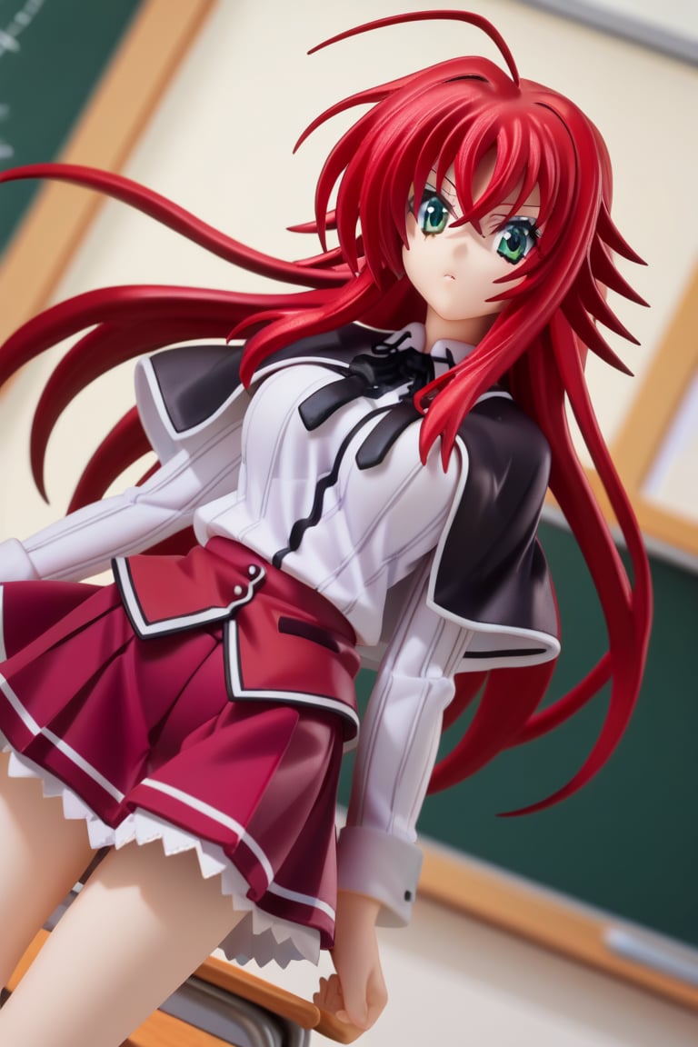 score_9, score_8_up, score_7_up, source_anime,riasgremory, ,rias gremory, huge ahoge, long hair, hair between eyes, green eyes, red hair,shirt, ribbon, school uniform, white shirt, black ribbon, neck ribbon, capelet, black capelet, long sleeves, skirt, red skirt,indoors, classroom,looking at viewer, dutch angle, cowboy shot,RIAS GREMORY