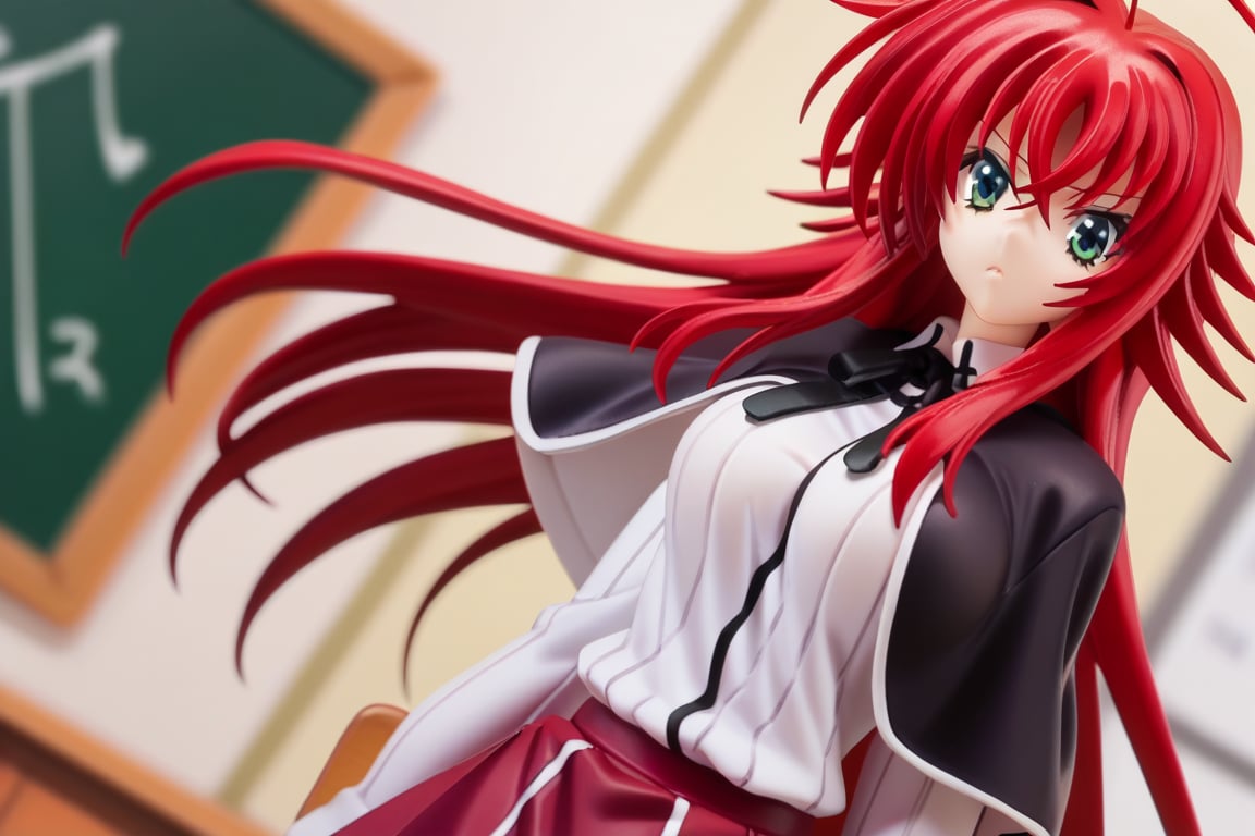 score_9, score_8_up, score_7_up, source_anime,riasgremory, ,rias gremory, huge ahoge, long hair, hair between eyes, green eyes, red hair,shirt, ribbon, school uniform, white shirt, black ribbon, neck ribbon, capelet, black capelet, long sleeves, skirt, red skirt,indoors, classroom,looking at viewer, dutch angle, cowboy shot,RIAS GREMORY