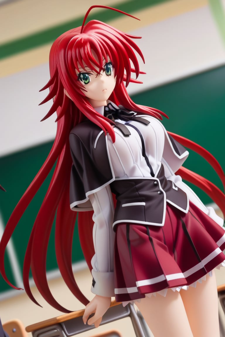 score_9, score_8_up, score_7_up, source_anime,riasgremory, ,rias gremory, huge ahoge, long hair, hair between eyes, green eyes, red hair,shirt, ribbon, school uniform, white shirt, black ribbon, neck ribbon, capelet, black capelet, long sleeves, skirt, red skirt,indoors, classroom,looking at viewer, dutch angle, cowboy shot,RIAS GREMORY