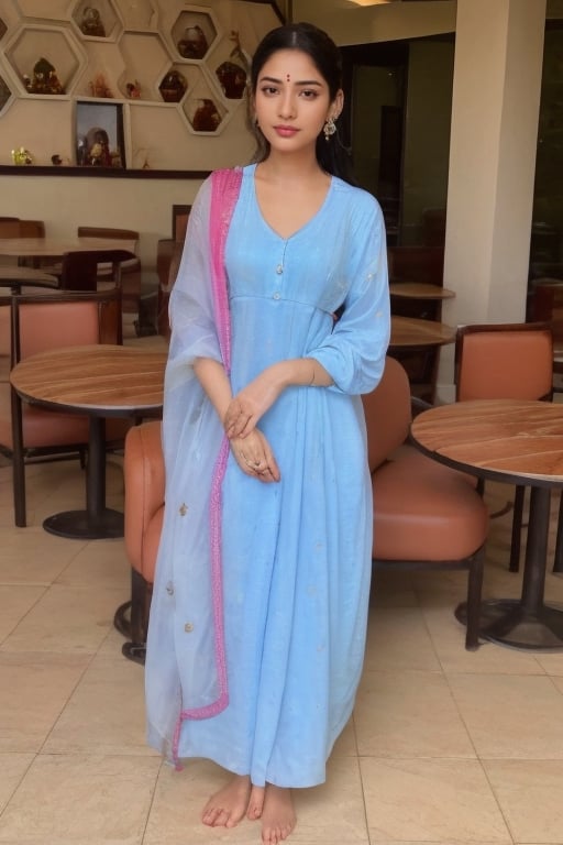 Indian teen girl age 24 , like Radhika merchant,  in suit salwar in cafe