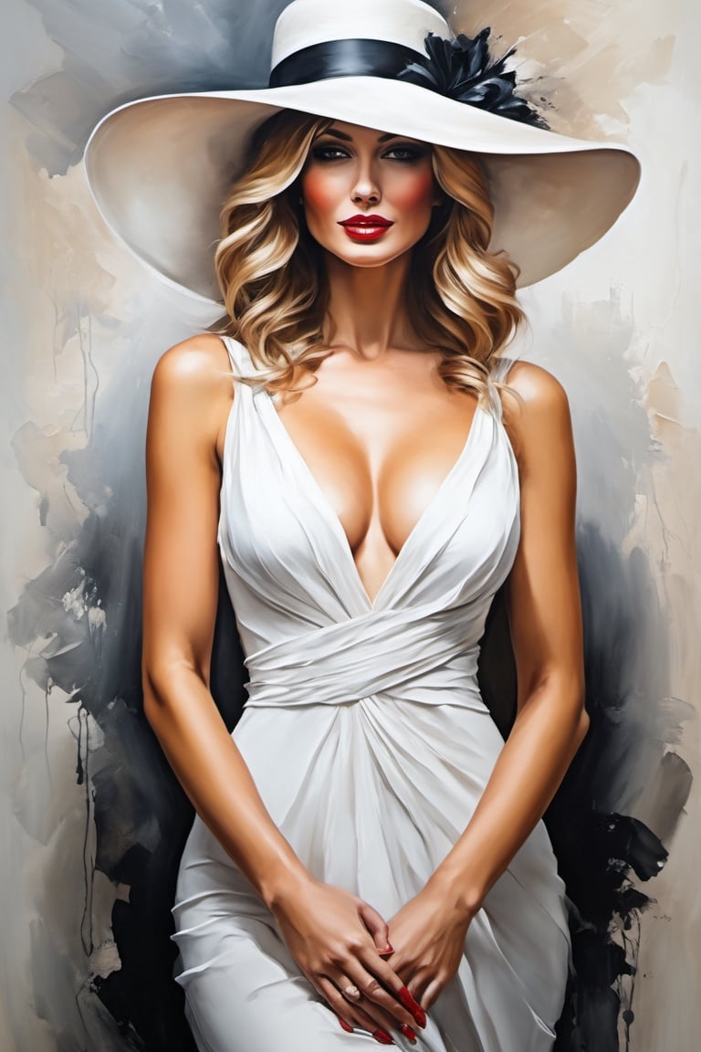 Beautiful woman in a white dress, hat, cleavage


((oil painting))((impresionism)),ink ,more detail XL