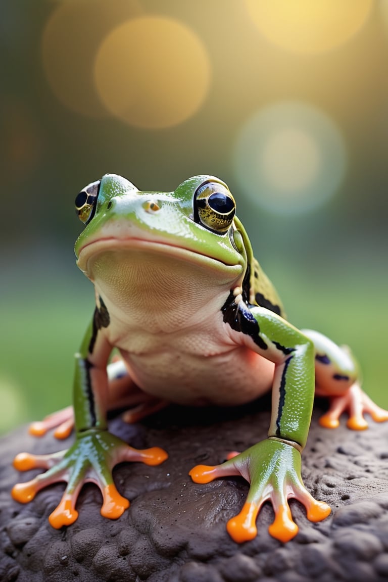 a green frog , with an optimistic look.
This should be a ((masterpiece)) with a ((best_quality)) in ultra-high resolution, both ((4K)) and ((8K)), incorporating ((HDR)) for vividness. It uses a ((Kodak Portra 400)) lens for timeless, professional quality. Emphasizes a ((blurred background)) with a touch of ((bokeh)) and ((lens flare)) for an artistic effect. Enhance ((vibrant colors)) for a vivid look. Make sure the photograph is ((ultra-detailed)) and shows ((absurd)) details. Pay special attention to capturing the ((beautiful face)) of the subject. The goal is to create a ((professional photograph)) that is visually stunning and technically excellent.