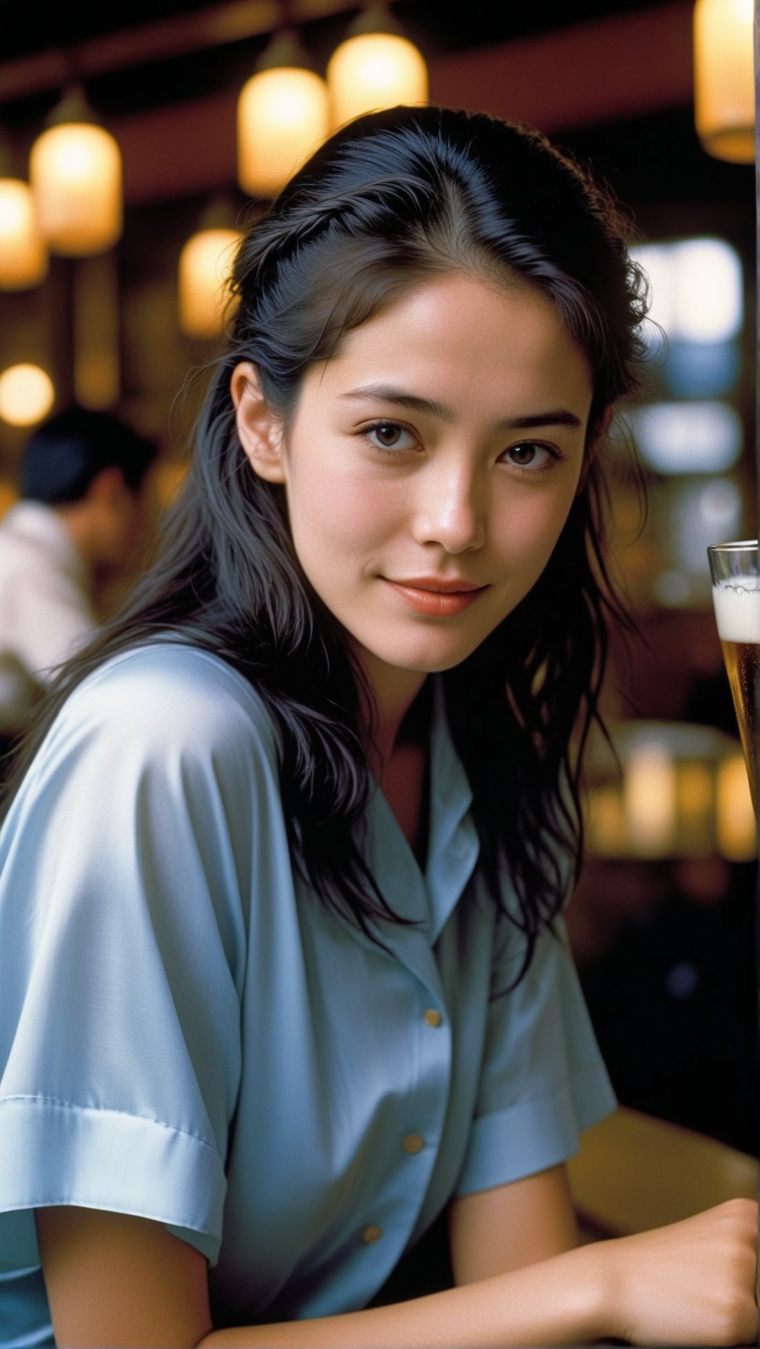 Surreal photo of a girl sitting in a suckling pig restaurant, 20yo, 1girl, solo, Sean Young (from Blade Runner), detailed delicate face, detailed soft shiny skin, lips, smile, Perfect female form, looking at the viewer, long black hair, [light blue and white], elegant clothing, close-up
rest
Beautiful restaurant, table, suckling pig, beer glass background (girl focus)
rest
(Rule of Thirds: 1.3), Perfect Composition, Studio Photo, Artstation Trends, Depth of Perspective, (Masterpiece, Best Quality, 32k, UHD: 1.4), (Sharp Focus, High Contrast, HDR, Ultra Detail, Intricate Detail, Ultra Realistic, award-winning photo, ultra-sharp, Kodachrome 800: 1.3), (chiaroscuro lighting: 1.3), Antonio Lopez, Diego Coy, Carol Barker and Hayao Miyazaki, photo_b00ster, real_booster, art_booster