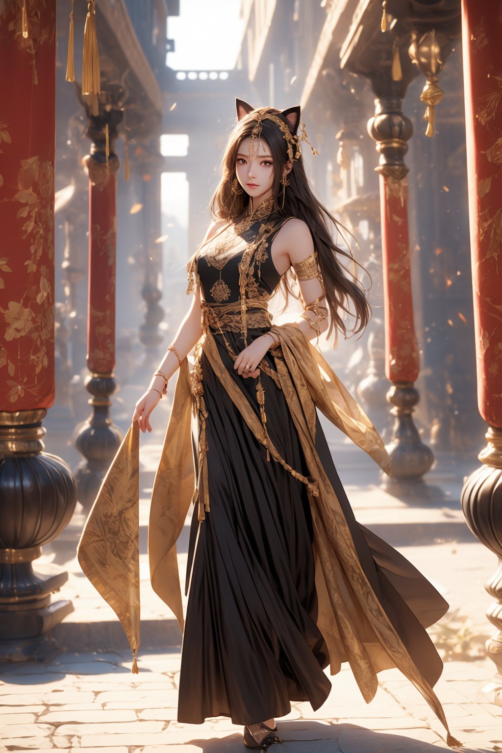 Ultra-high quality, extremely realistic, high-resolution clarity, ultra-realistic and ultra-detailed, RAW pictures,
Beautiful 16 years old Korean girl, wearing sleeveless tunic, beautiful female figure, long straight hair, ancient Chinese clothing, 1 girl, (face portrait), style: hyper-realistic, 8k ultra high definition, inspired by Pixar, Cinema 4D, China, young girl, China, black cat ears, cat witch, full body shot, standing on rock