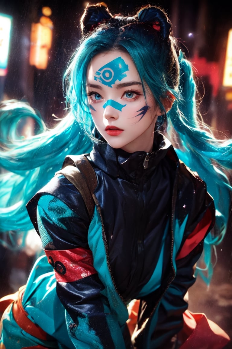 a Japanese ninja warrior girl, long cyan hair, ready to attack, high quality, high resolution, high precision, realism, color correction, proper lighting settings, harmonious composition.,cen0411-01