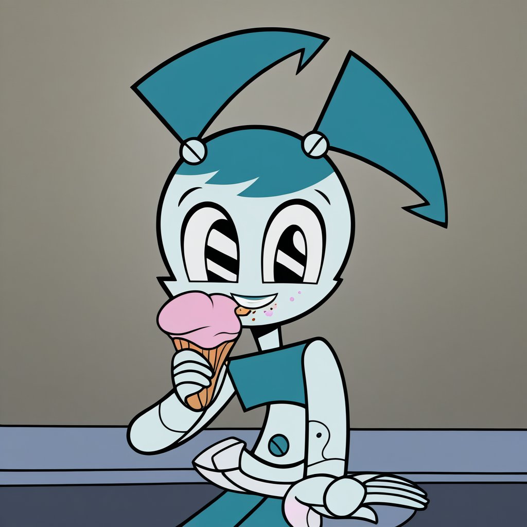 A ROBOT GIRL EATING ICECREAM
