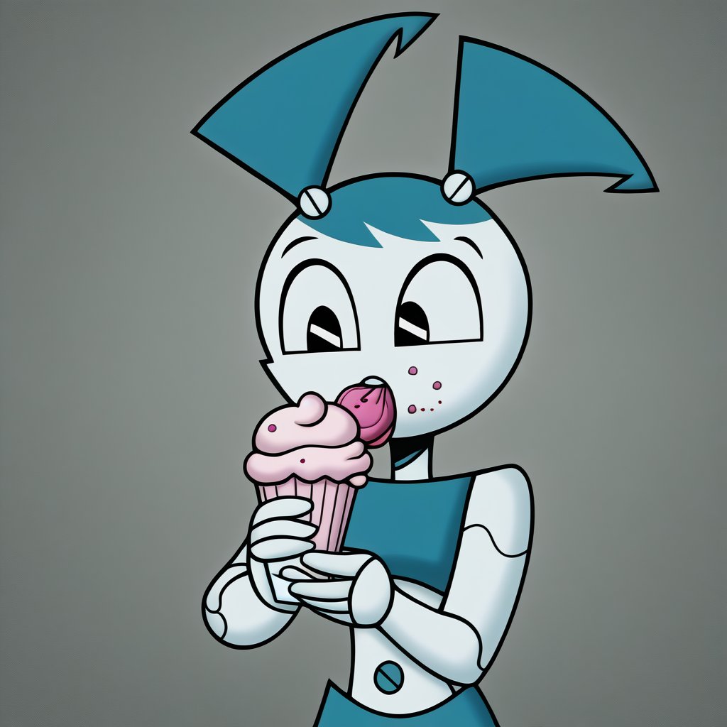 A ROBOT GIRL EATING ICECREAM
