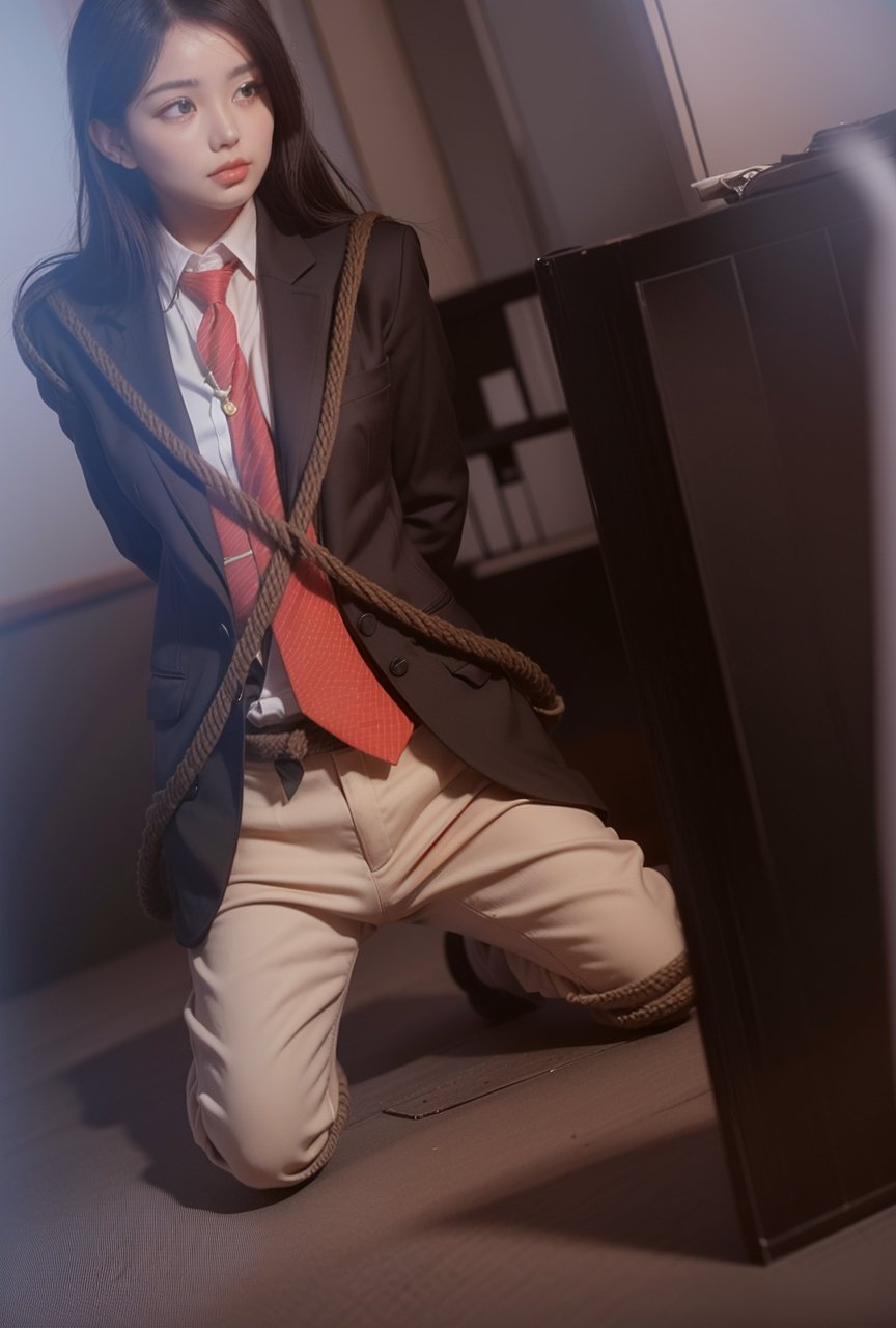 (((((Gentleman's_blazer_suit_with_necktie:1.5))))),((((long_pants:1.3)))),(((((kneeling:1.5))))), ((((arms_tied_behind_back:1.4)))),(((extra_long_hair_with_complete_fringes_with_blurry:1.4))),(((((whole_body_tied_with_lot_of_giant_thick_ropes:1.4))))),(((((far_full_body_shot:1.4))))),(beautiful and aesthetic:1.4),((((round cheeks, high-bridged nose, plastic surgery round eyes:1.5)))),(((((dark_prison_cell:1.4))))),
perfect.,Bomi,Enhance,Model ,Asian ,eungirl,((((1girl)))).,((Perfect lips)).,perfect light