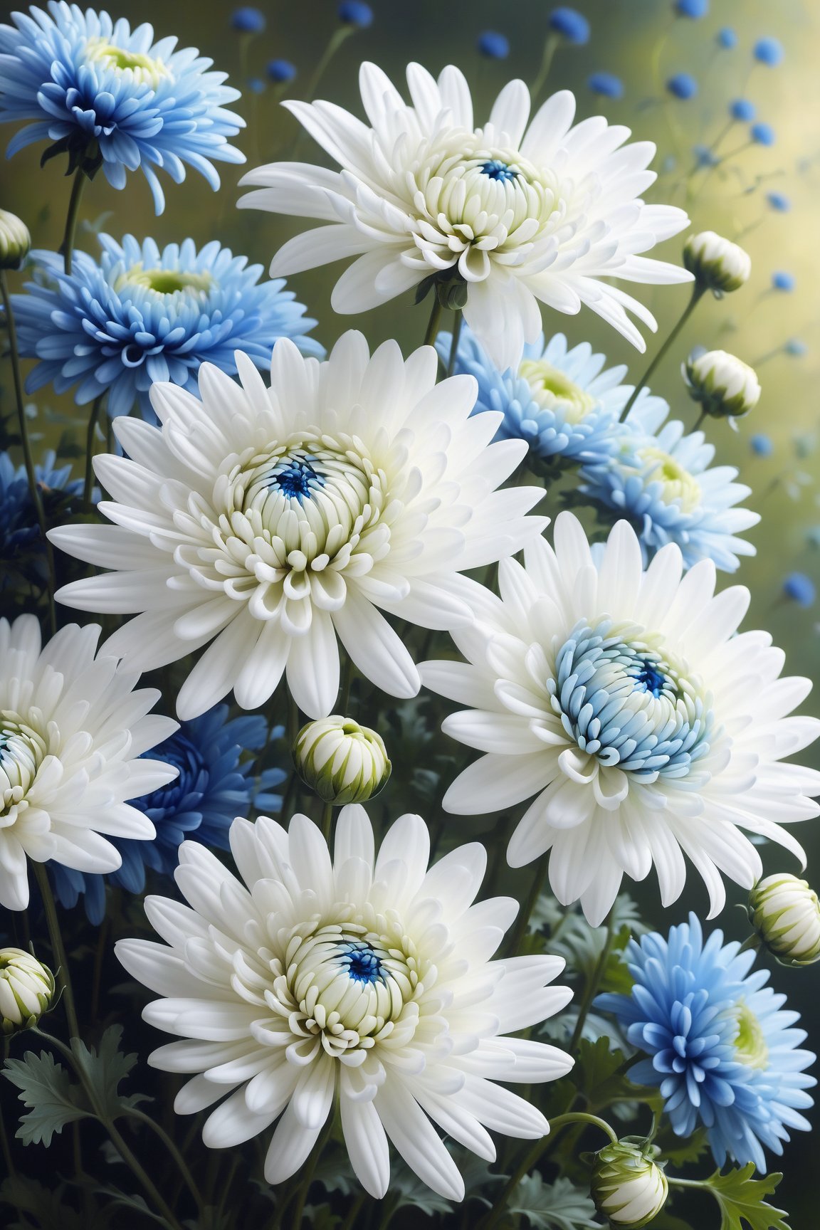 white flowers, blue chrysanthemums,Flora,Flower,Photo Realistic