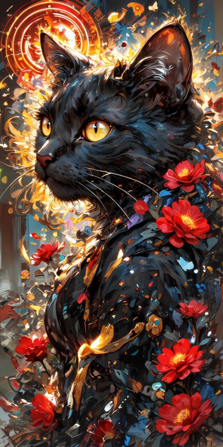 black cat, fantasy art, Color, Yozora