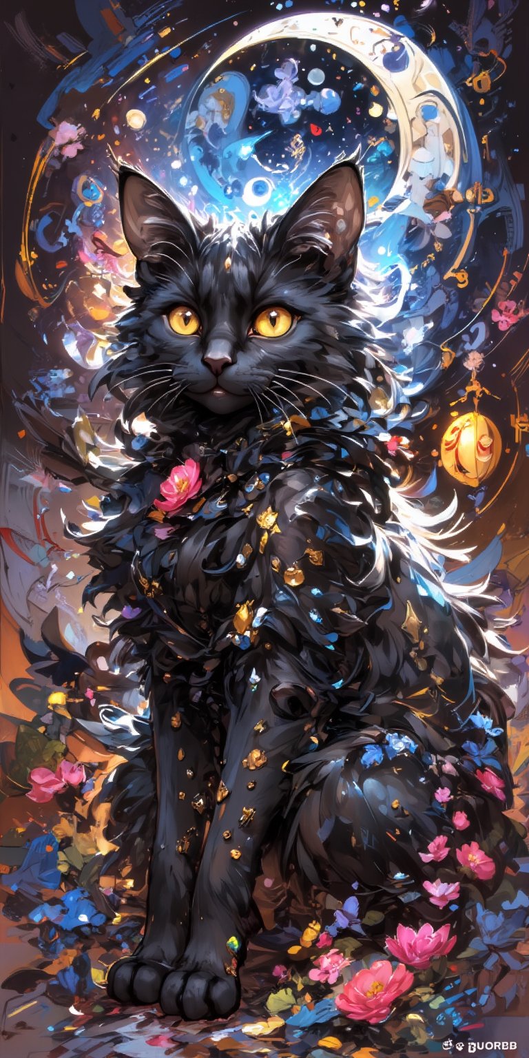 black cat, fantasy art, Color, Yozora