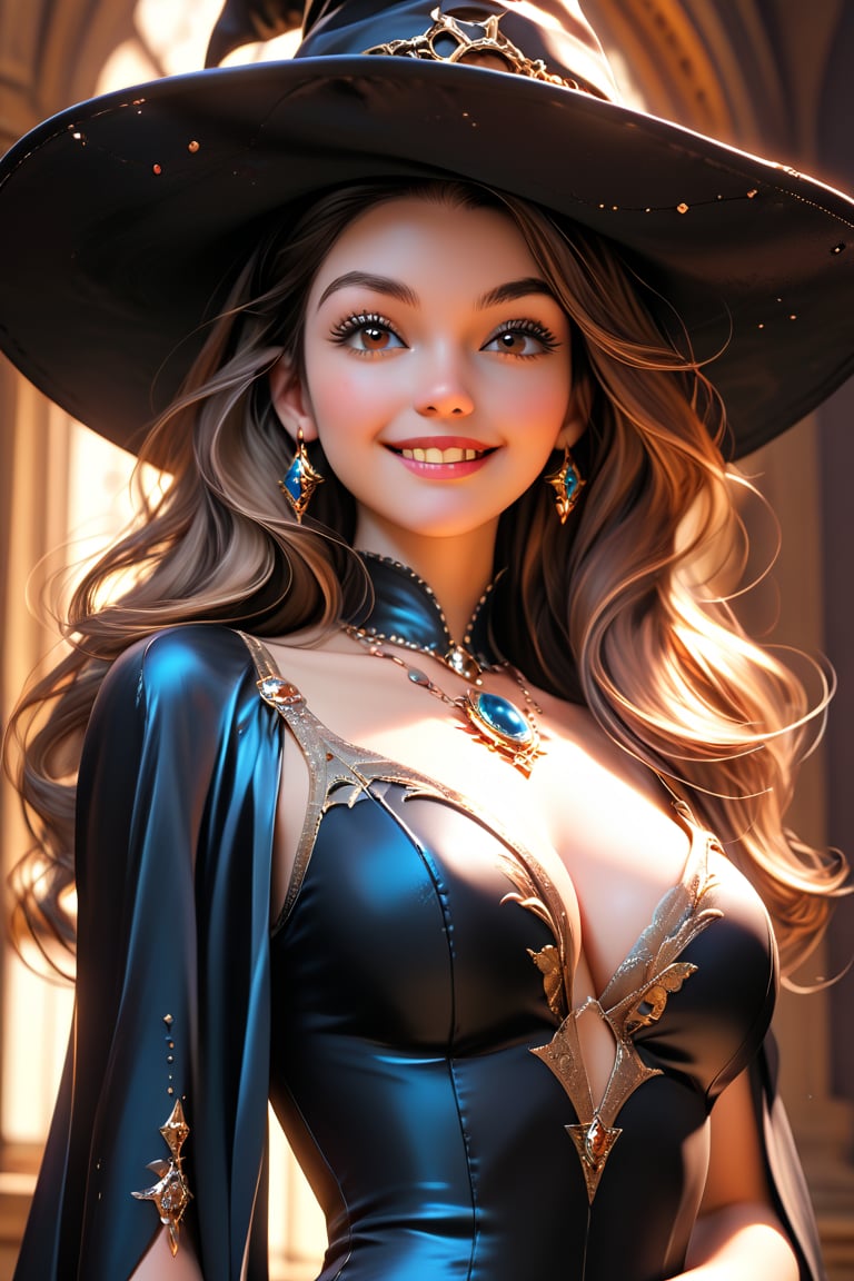 (Best quality, 32k, Masterpiece, Photorealistic, high contrast, UHD:1.2), 1girl, concept art pixar, 3d style, toon, best quality, 4K, super detail, sexy witch girl with big witch hat, detailed pretty face, gorgeous woman, seduce smile, perfect woman, elegant dress, long hair, simple background, digital artwork, illustrative, painterly, matte painting, highly detailed, dynamic composition, breathtaking, relax, detailed, ilustration, masterpiece, highly detailed, stunning image, elegant, dramatic, bold, intense, detailed, eye-catching, solo from below, 3d cartoon, 