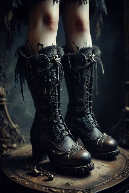  .dark gothic horror.crypted taxidermy . woman's feet in boots 