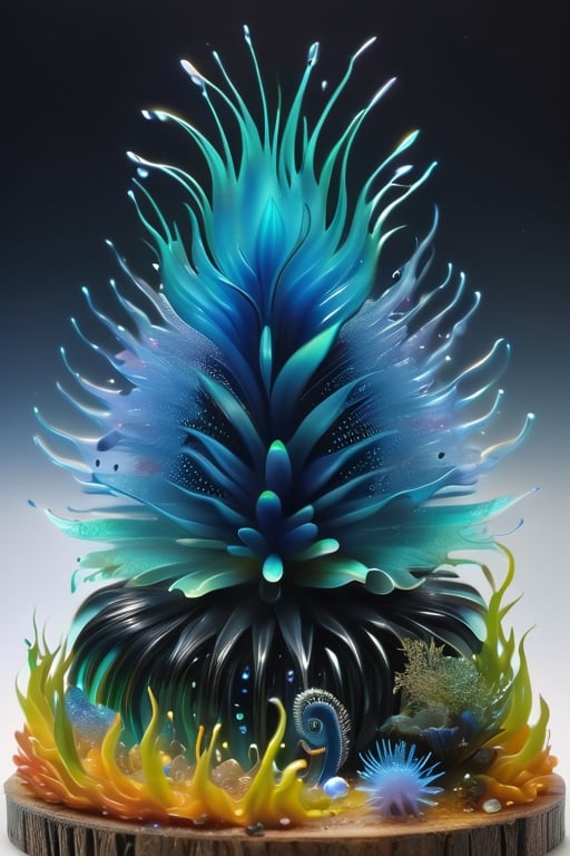 ferrofluid. ,full body side view,realistic 3d scene in the wild.beautiful translucent . chaotic scenery, optional reality ,reverse physics . cosmic radiant Ora . hyper Sonic facits , acrylic paint.. anachronistic . symmetrical . sliced diamonds . lush folage . spiraling water . outer worlds landscape . scattered timber , peacock mantis shrimp 