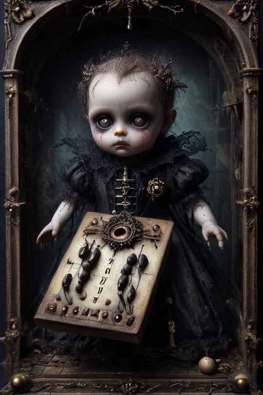  .dark gothic horror.crypted taxidermy . baby in cribbage 