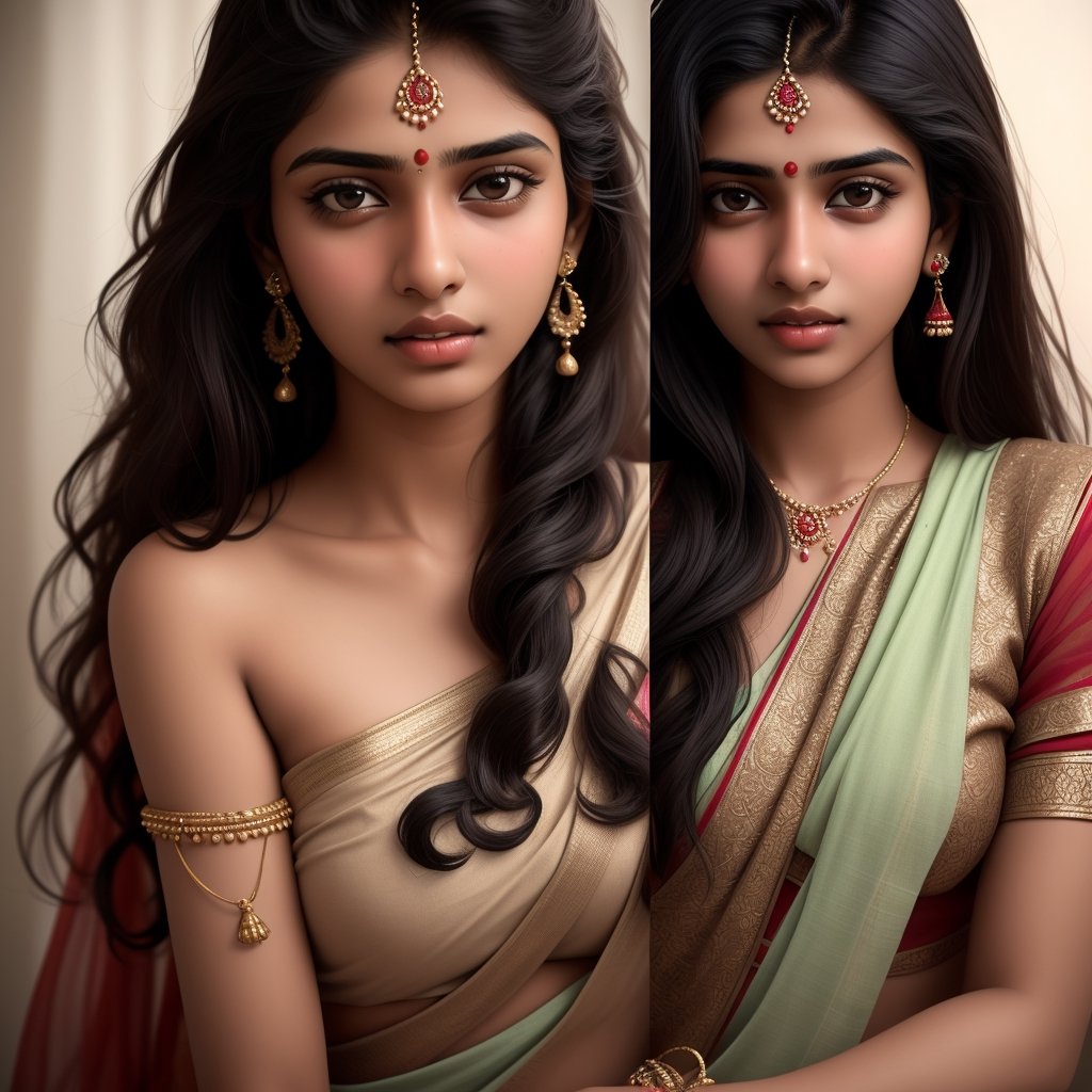 indian_style,very_long_hair,curly_hair ,black-hair,potrait photo,Indian girl, 18 year old, desi indian girls, collage girl, realistic, 1girl, sharp detailing, sexy eye, sexy lip